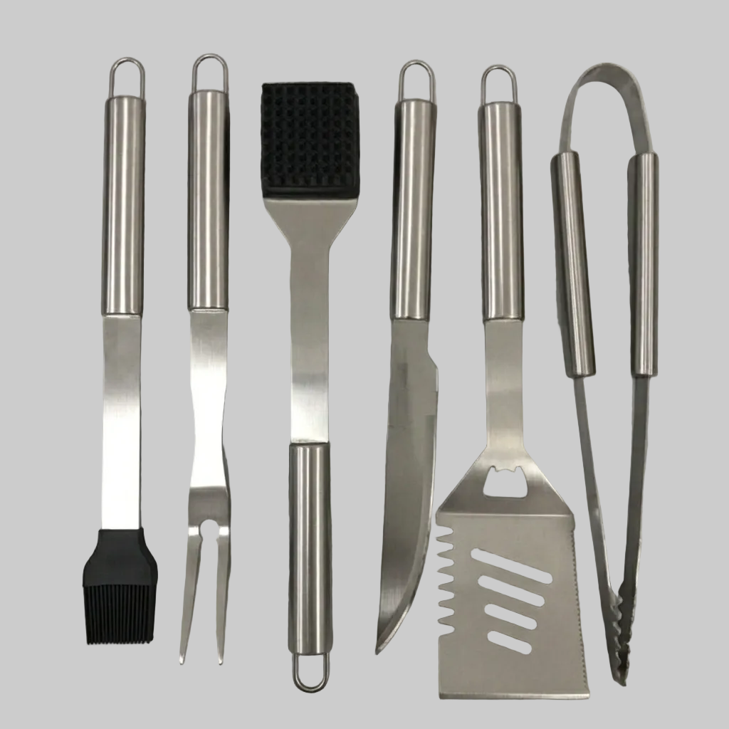 Stainless Steel BBQ Tool Set With Carry Case | Spatula, Tongs, Fork & Knife | Durable Grilling Kit for Outdoor Cooking