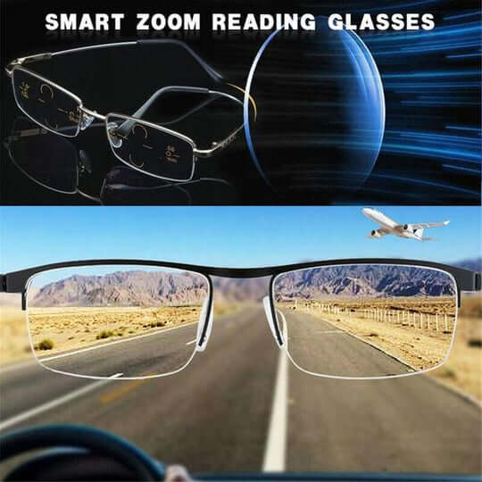 Progressive Multifocal Reading Glasses for Men and Women | Anti Glare Blue Light Lens | Black Metal Frame