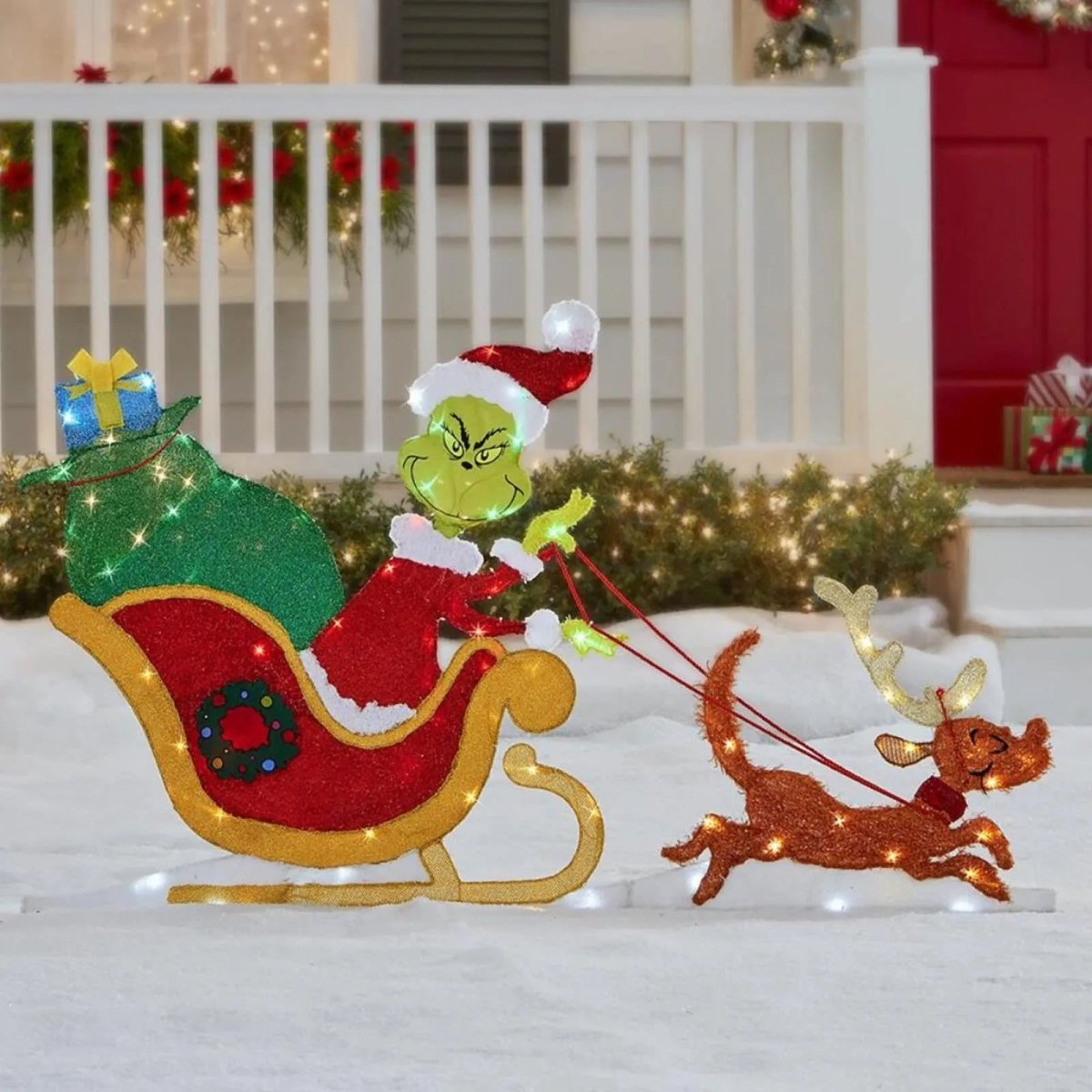 TWINKLON - Festive Grinch Garden Decoration with LED Lighting for Christmas Atmosphere Outdoors - B