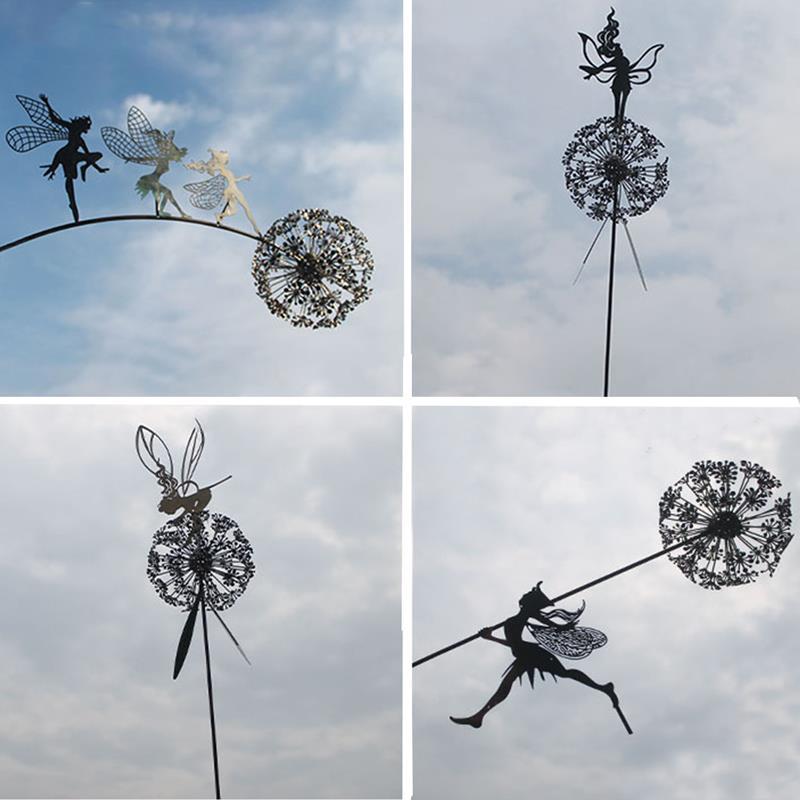 Fairy and Dandelion Garden Statue in Laser Cut Metal | Outdoor Lawn Stake Built to Stay Out All Year | Seven Designs