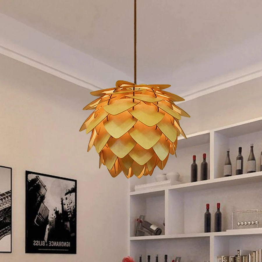 Handmade Wooden Pinecone Pendant Light - Dimmable LED