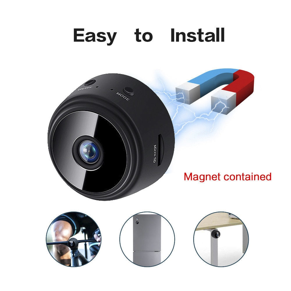 Mini Security Camera with 1080p HD Video and Night Vision | Magnetic Mount, Motion Detection and Memory Card Options