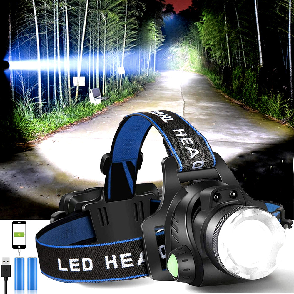 Rechargeable LED Headlamp, Hands Free Flash Light for Camping and Night Work | Adjustable Headband | Single or Multi Packs