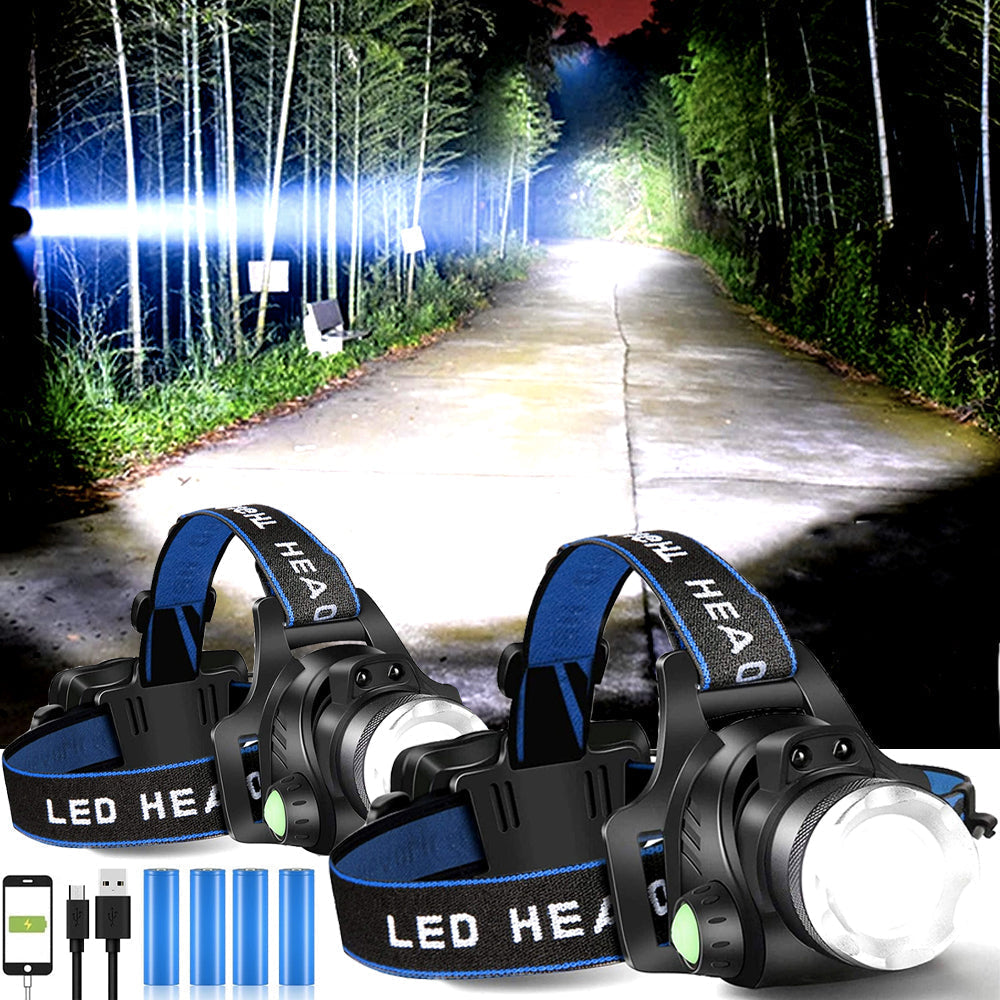 Rechargeable LED Headlamp, Hands Free Flash Light for Camping and Night Work | Adjustable Headband | Single or Multi Packs