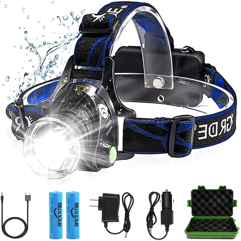 Rechargeable LED Headlamp, Hands Free Flash Light for Camping and Night Work | Adjustable Headband | Single or Multi Packs