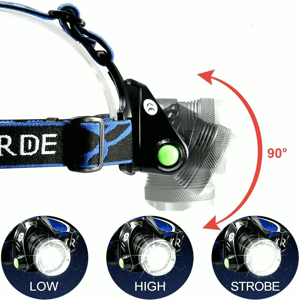 Rechargeable LED Headlamp, Hands Free Flash Light for Camping and Night Work | Adjustable Headband | Single or Multi Packs