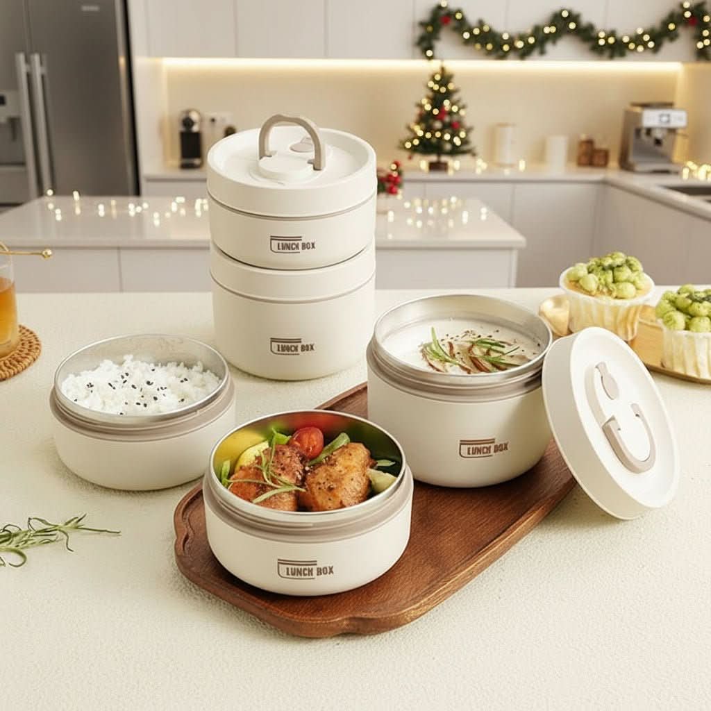 Insulated Stainless Steel Lunch Box | 420-620ml, Blue Brown or White | Double-Walled Leak-Proof Design for Warm Meals