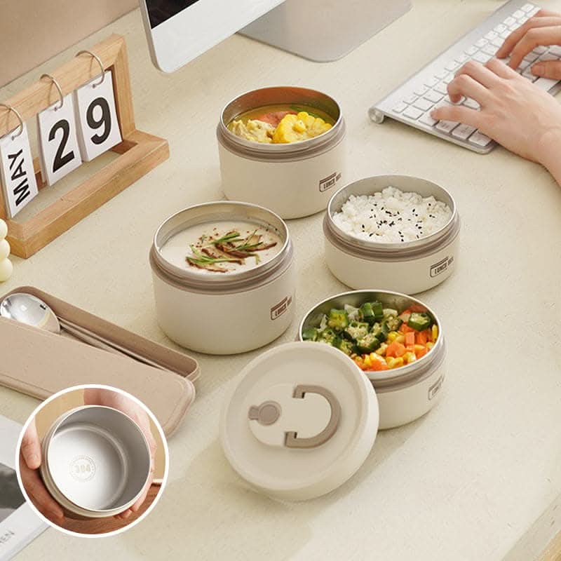Insulated Stainless Steel Lunch Box | 420-620ml, Blue Brown or White | Double-Walled Leak-Proof Design for Warm Meals
