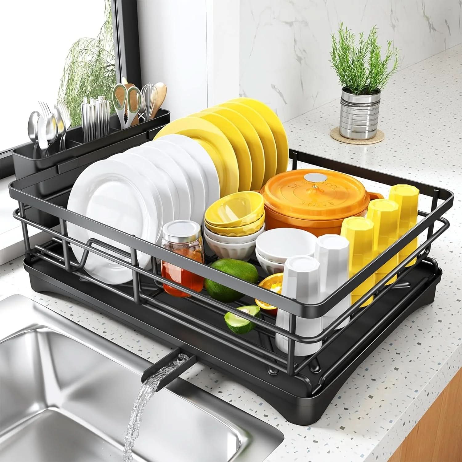 Stainless Steel Dish Rack with Drainboard & Cutlery Holder | Standard or Premium | Rust-Resistant Kitchen Organizer