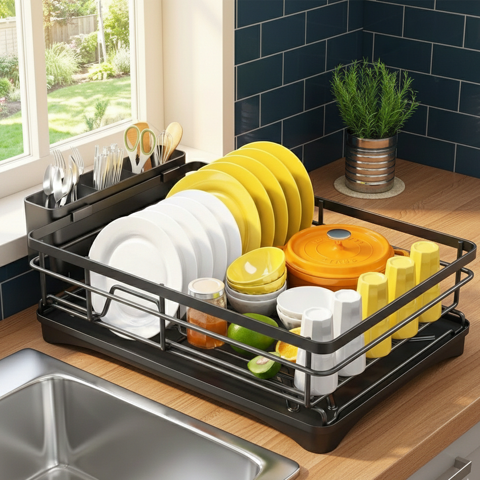 Stainless Steel Dish Rack with Drainboard & Cutlery Holder | Standard or Premium | Rust-Resistant Kitchen Organizer
