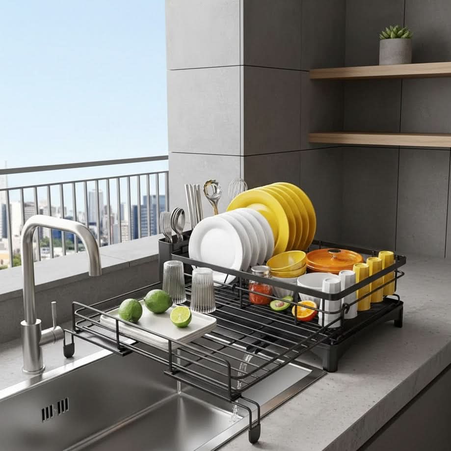 Stainless Steel Dish Rack with Drainboard & Cutlery Holder | Standard or Premium | Rust-Resistant Kitchen Organizer