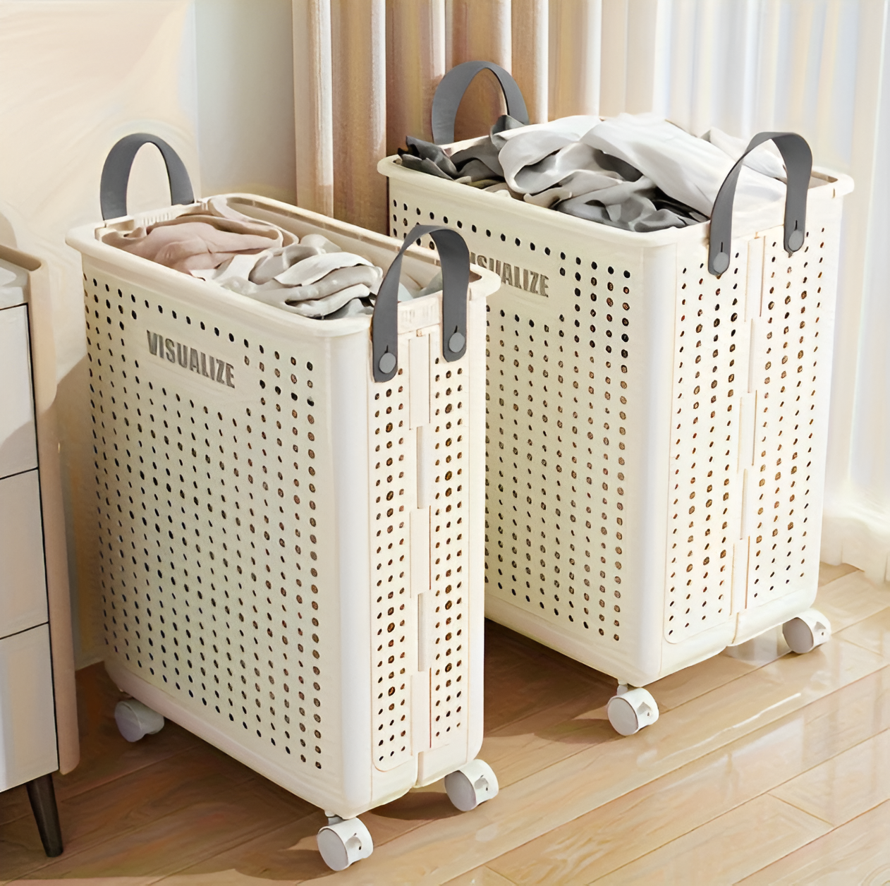 Collapsible Laundry Basket Rolling Hamper