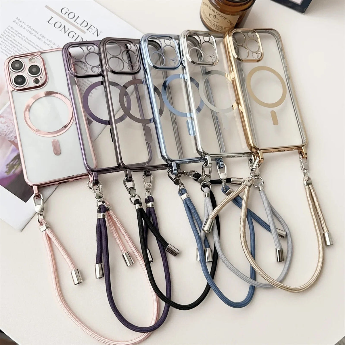 Crossbody MagSafe Phone Case for iPhone 16 15 14 and 13 | Slim Shockproof Cover with Adjustable Neck Strap