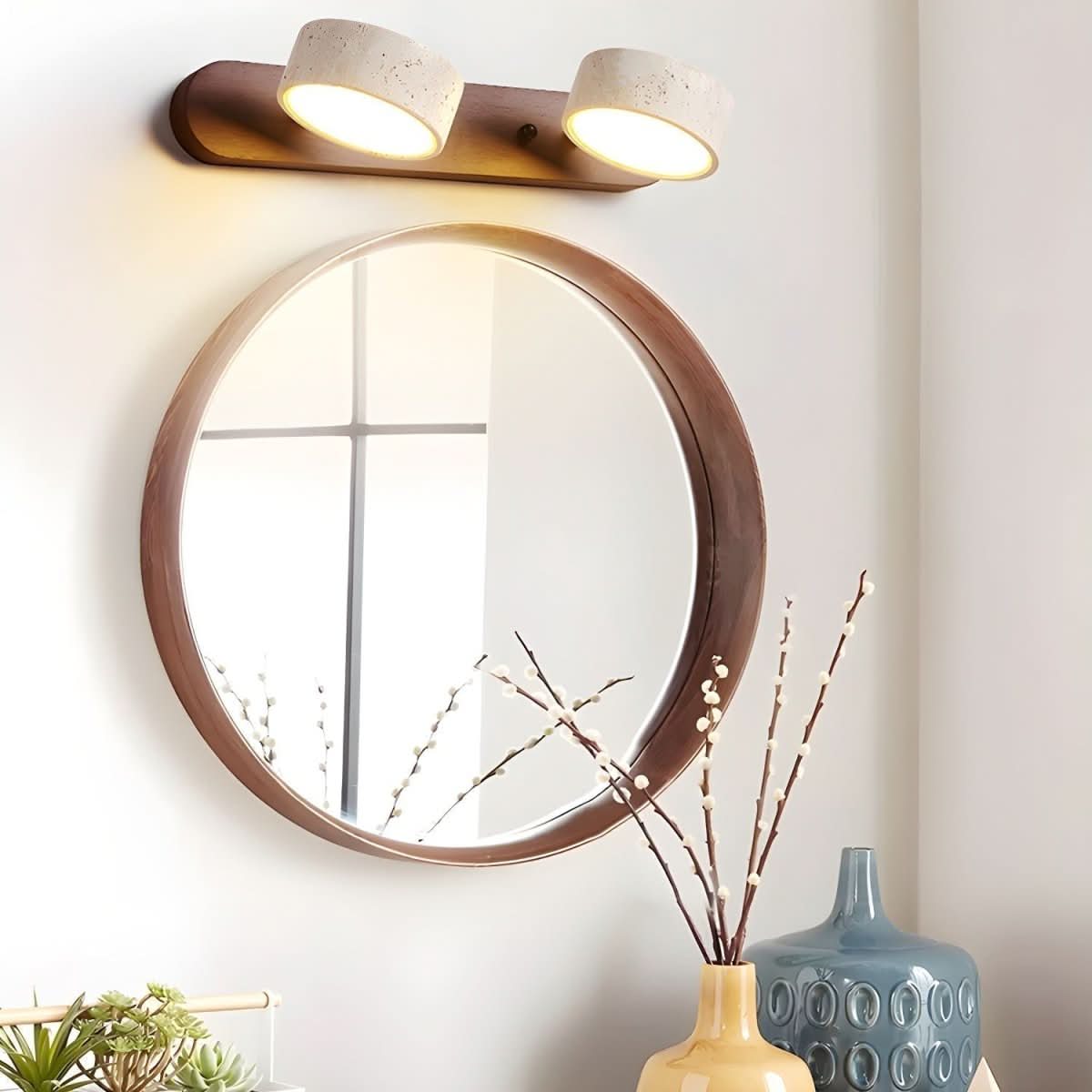 Travertine & Wood LED Wall Light | Walnut or Wood Finish, 3 Sizes | Modern Ambient Sconce for Bedrooms & Hallways