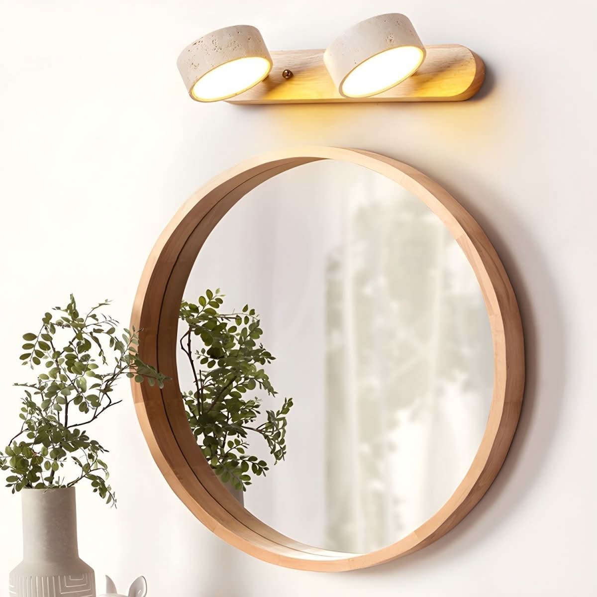Travertine & Wood LED Wall Light | Walnut or Wood Finish, 3 Sizes | Modern Ambient Sconce for Bedrooms & Hallways