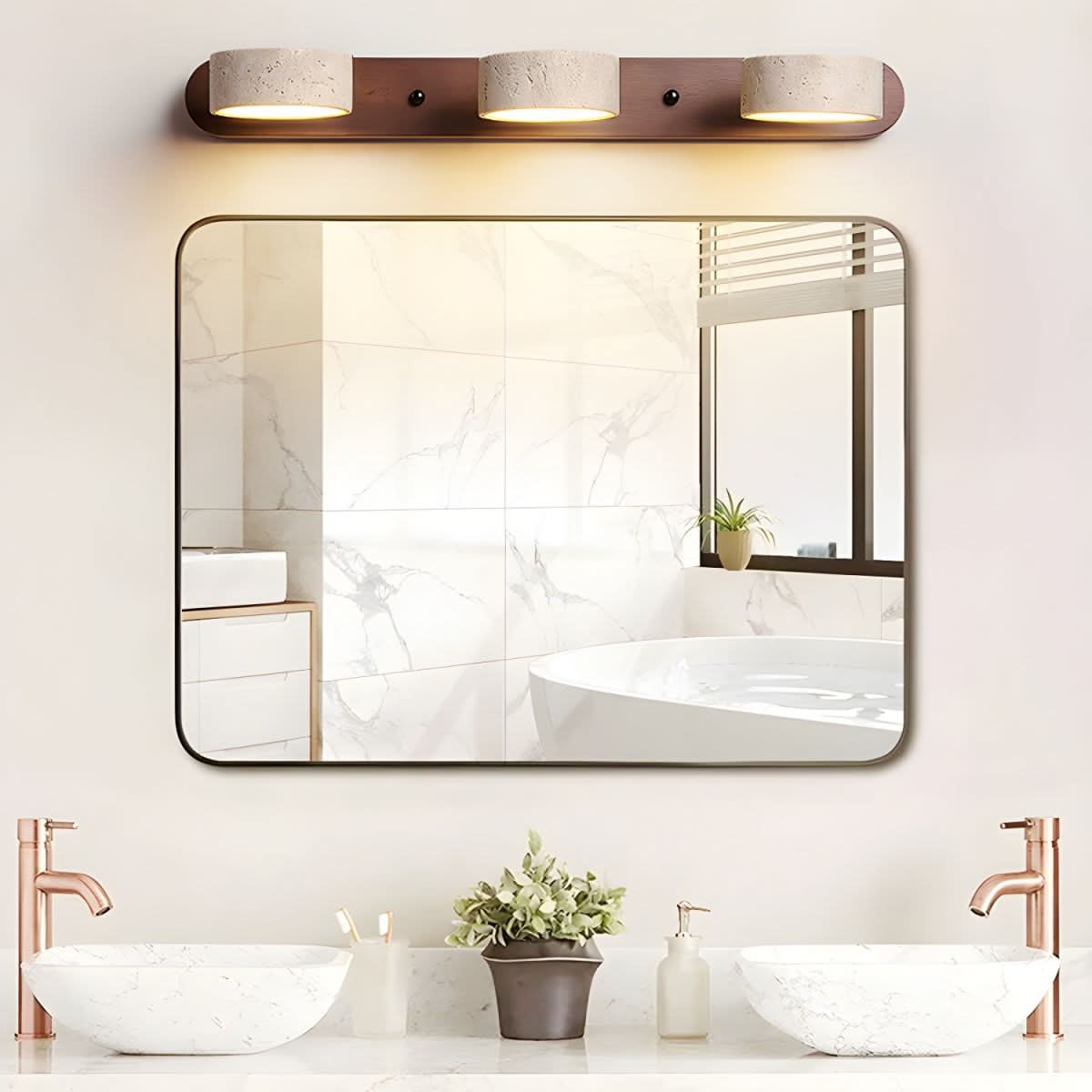 Travertine & Wood LED Wall Light | Walnut or Wood Finish, 3 Sizes | Modern Ambient Sconce for Bedrooms & Hallways