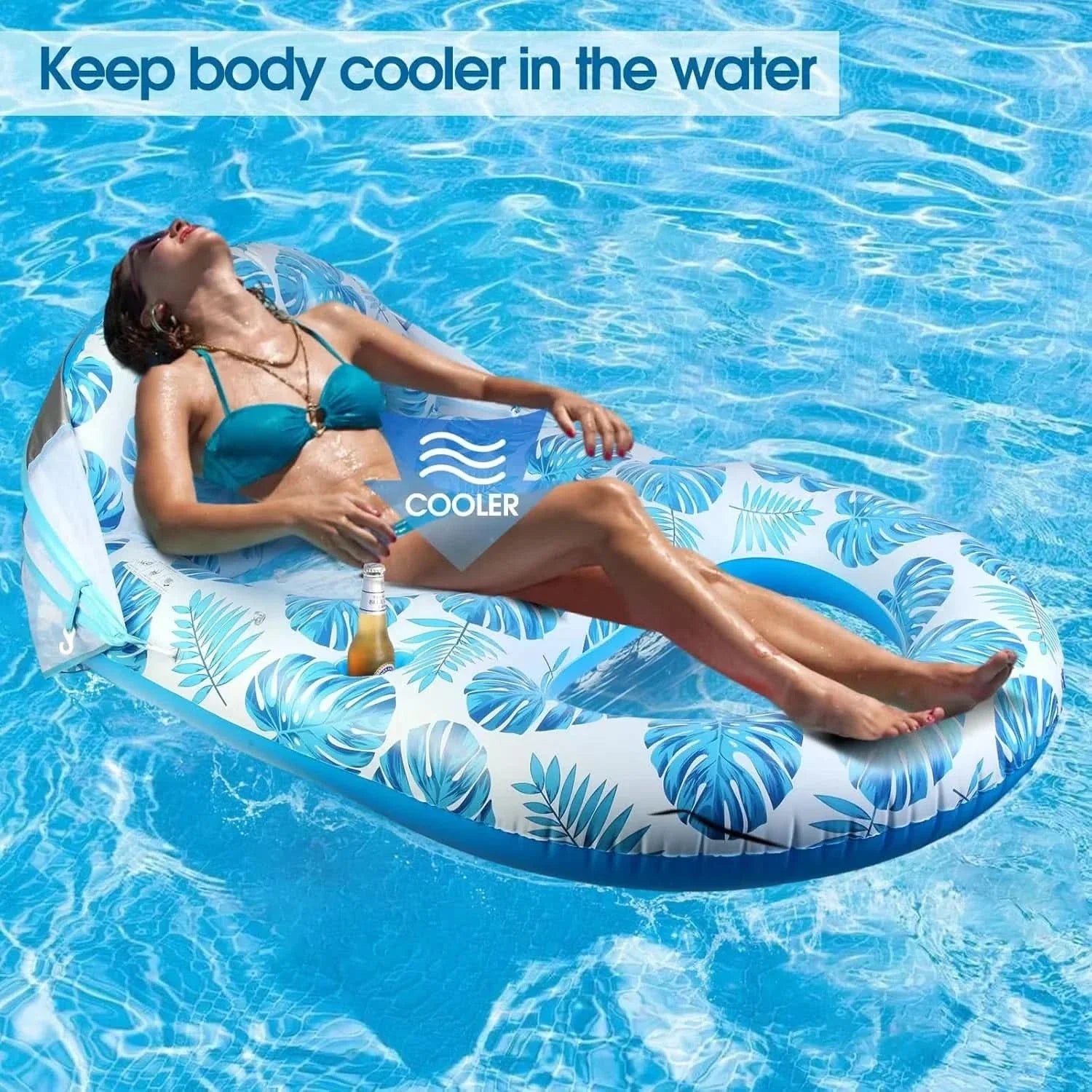 Inflatable Pool Float Lounger 27 x 55 x 43 In | 2 Colors | Built-In Shade Canopy for Pool, Beach, Lake & Vacation Days
