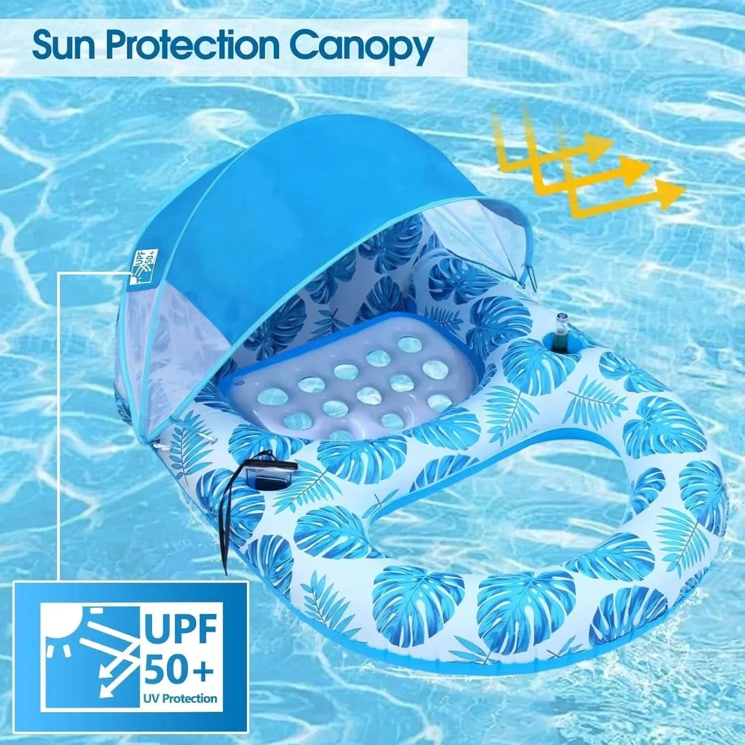 Inflatable Pool Float Lounger 27 x 55 x 43 In | 2 Colors | Built-In Shade Canopy for Pool, Beach, Lake & Vacation Days