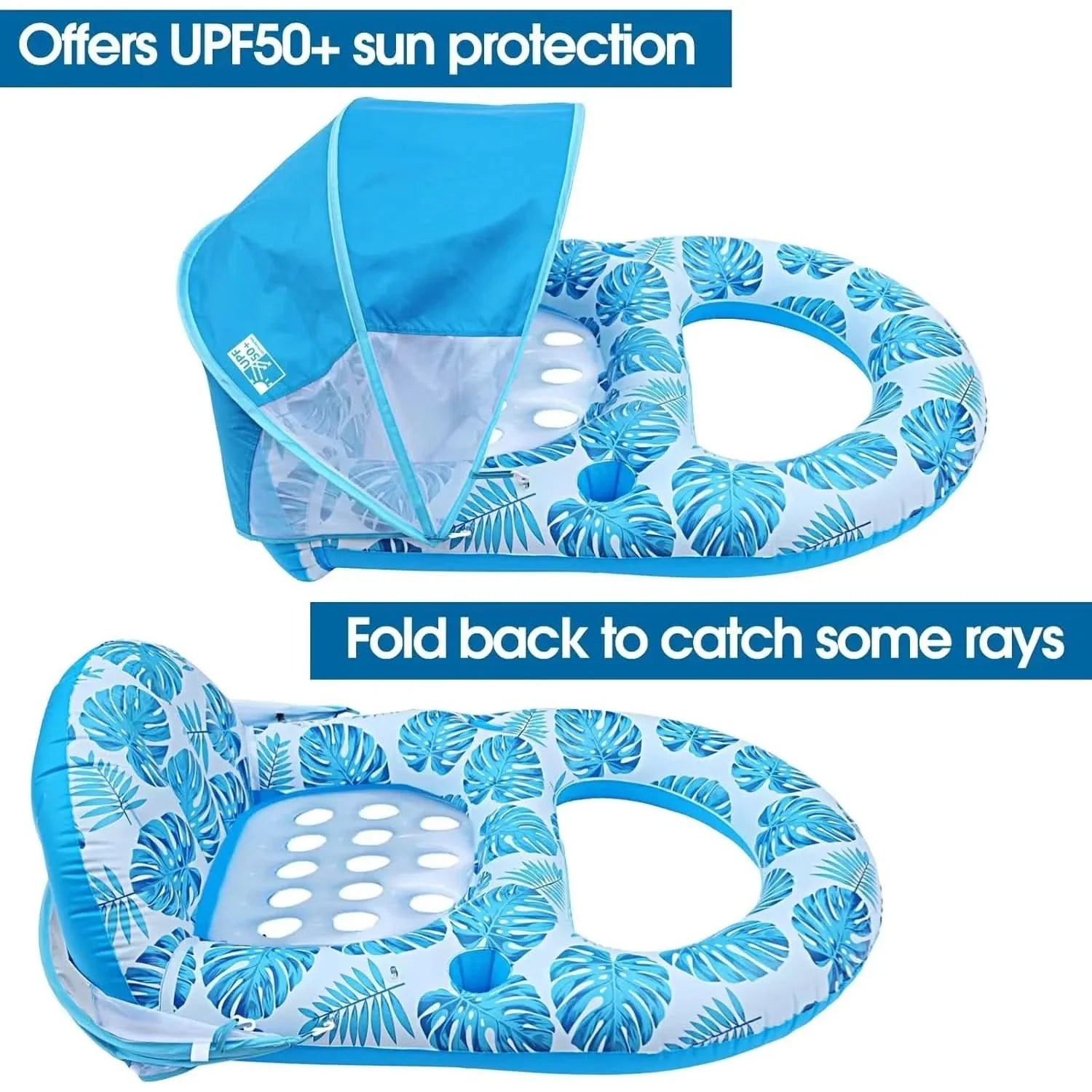 Inflatable Pool Float Lounger 27 x 55 x 43 In | 2 Colors | Built-In Shade Canopy for Pool, Beach, Lake & Vacation Days