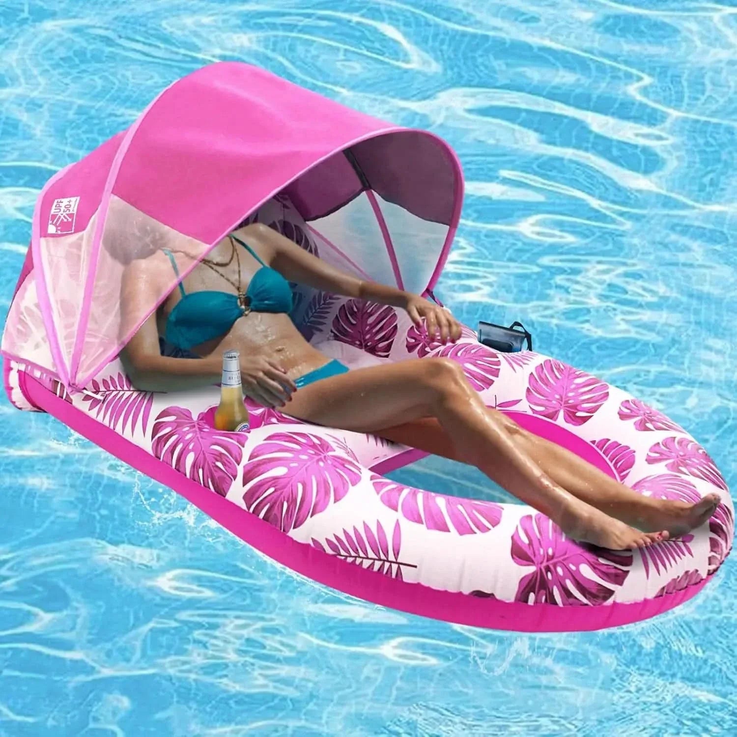 Inflatable Pool Float Lounger 27 x 55 x 43 In | 2 Colors | Built-In Shade Canopy for Pool, Beach, Lake & Vacation Days