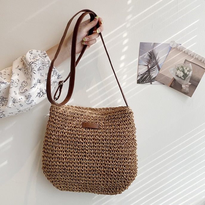Handmade Woven Crossbody Bag in a Bohemian Style | Adjustable Strap | Khaki or Beige Shoulder Purse