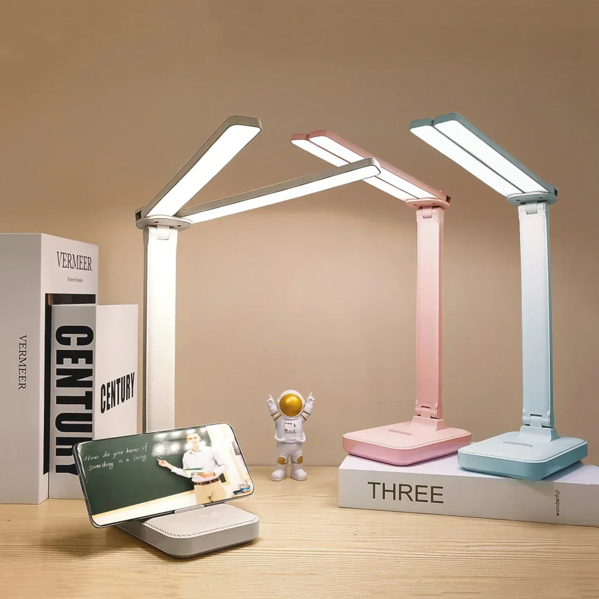 Folding LED Desk Lamp with a Double Sided Panel | Dimmable Light for Study or Bedside | USB Powered or 2000 mAh Battery
