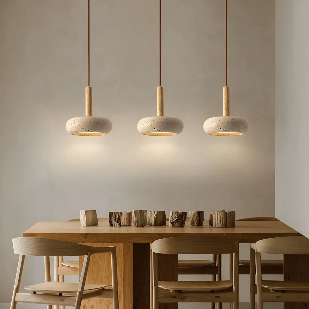 TRANQUILHALO - Retro LED ceiling light made of wood and stone for a calm atmosphere - Default Title