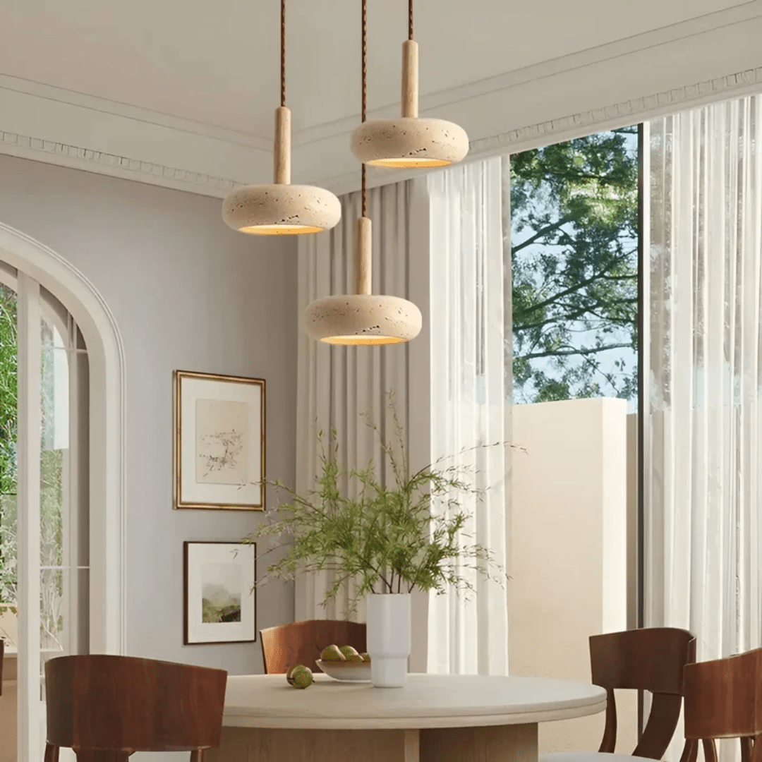 TRANQUILHALO - Retro LED ceiling light made of wood and stone for a calm atmosphere product image