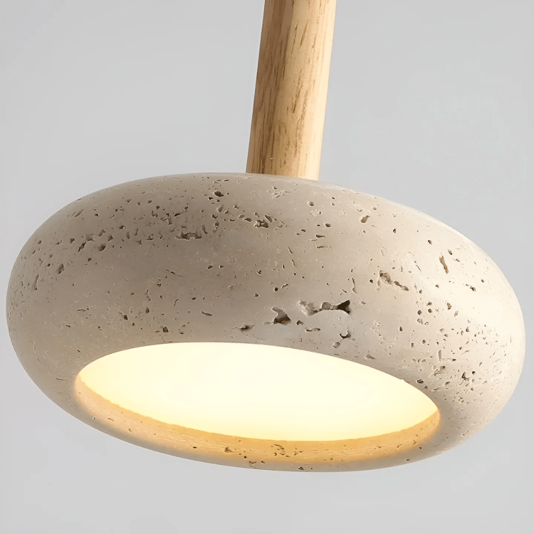 TRANQUILHALO - Retro LED ceiling light made of wood and stone for a calm atmosphere product image