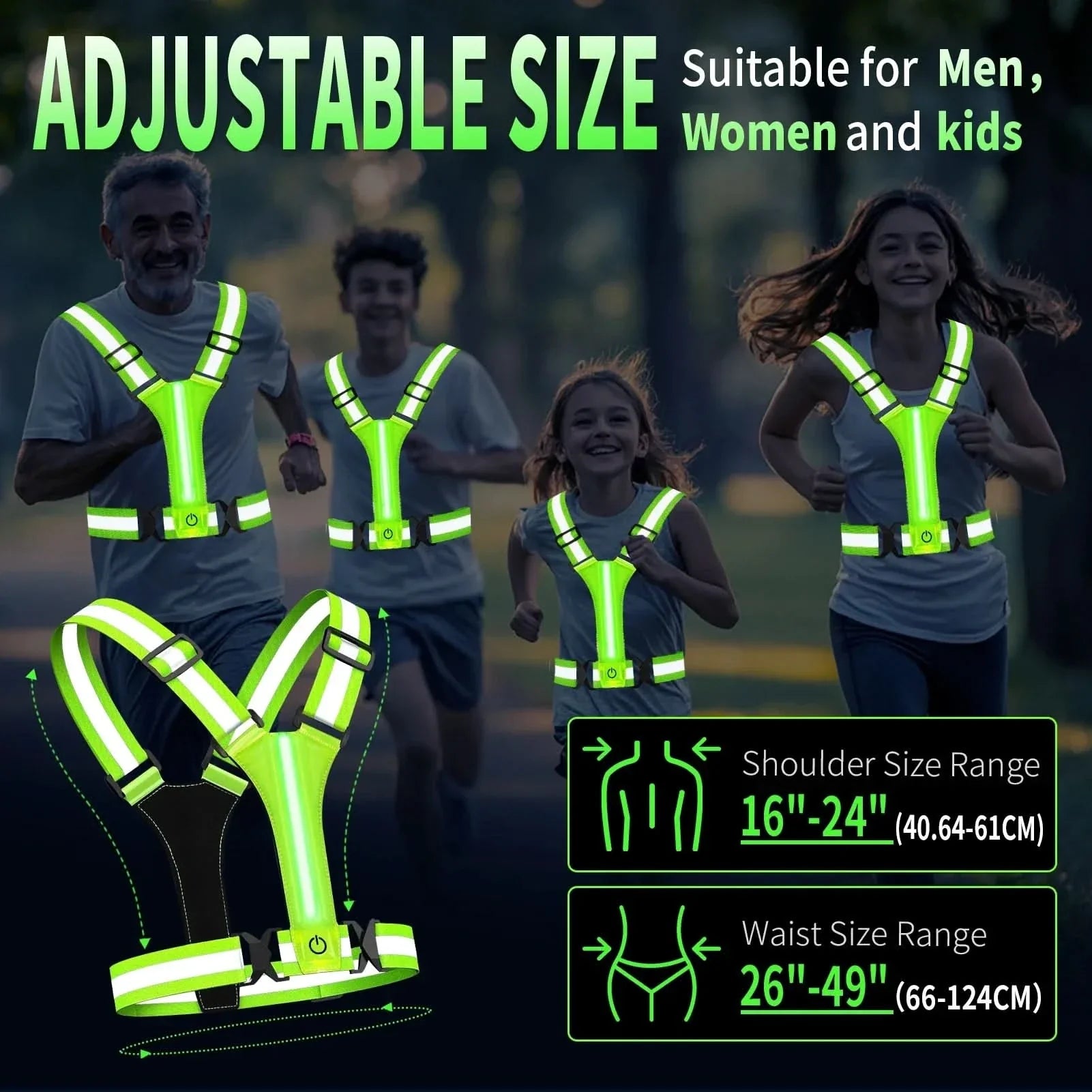 Rechargeable LED Running Vest Reflective Visibility