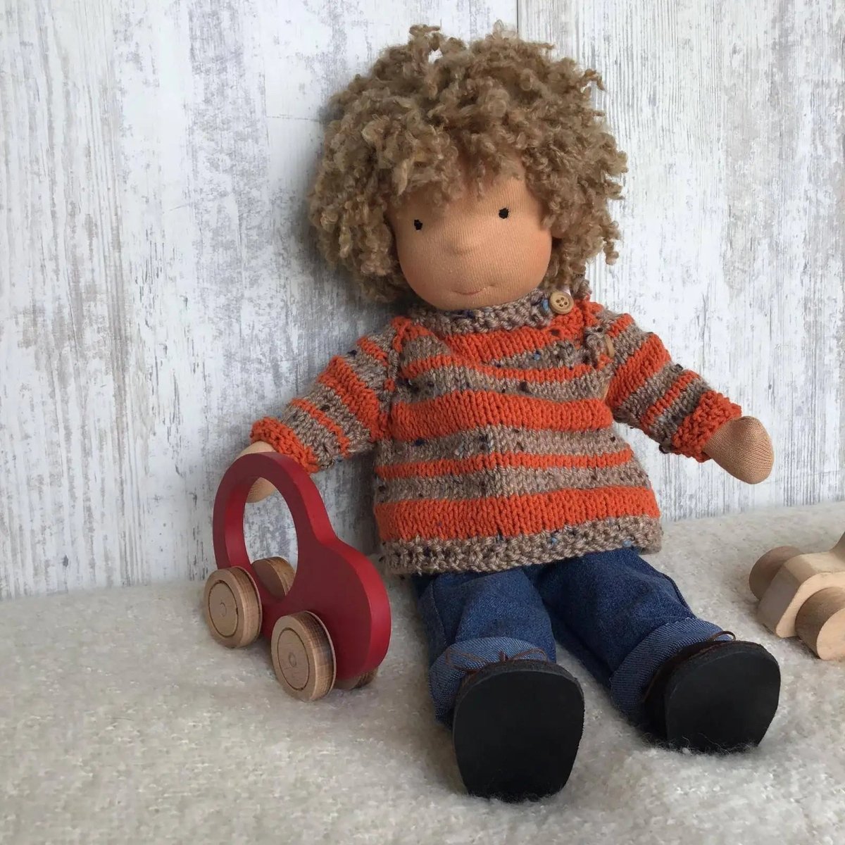 MELLOMINA – Handmade Waldorf doll made of pure cotton with 11.8 in tall, soft body for children