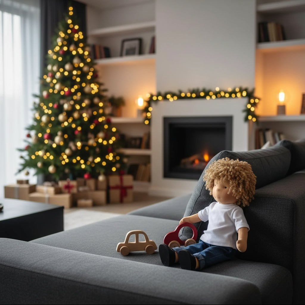 MELLOMINA – Handmade Waldorf doll made of pure cotton with 11.8 in tall, soft body for children