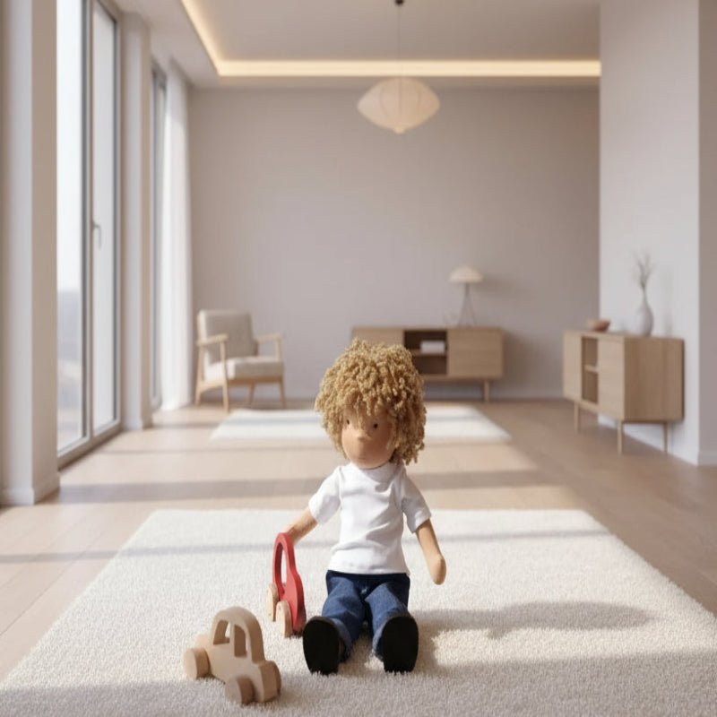 MELLOMINA – Handmade Waldorf doll made of pure cotton with 11.8 in tall, soft body for children