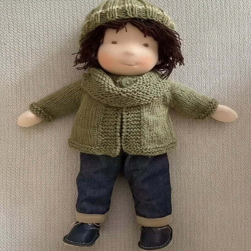 MELLOMINA – Handmade Waldorf doll made of pure cotton with 11.8 in tall, soft body for children