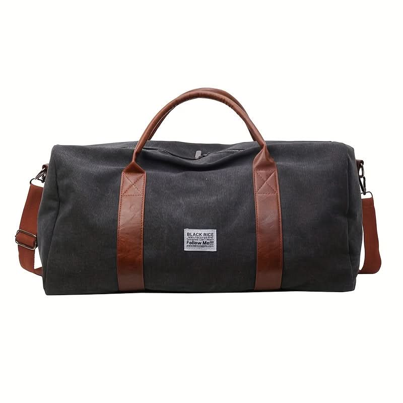Washed Canvas Duffel Bag with Leather Accents | Black, Green, or Khaki | Spacious Multi-Pocket Carry for Travel and Gym