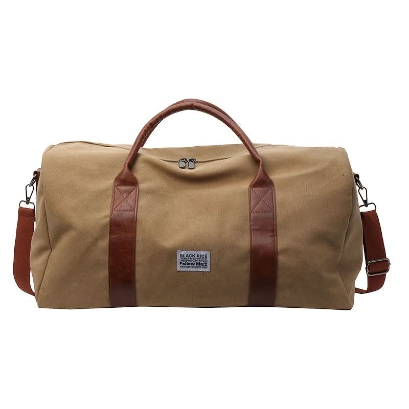 Washed Canvas Duffel Bag with Leather Accents | Black, Green, or Khaki | Spacious Multi-Pocket Carry for Travel and Gym