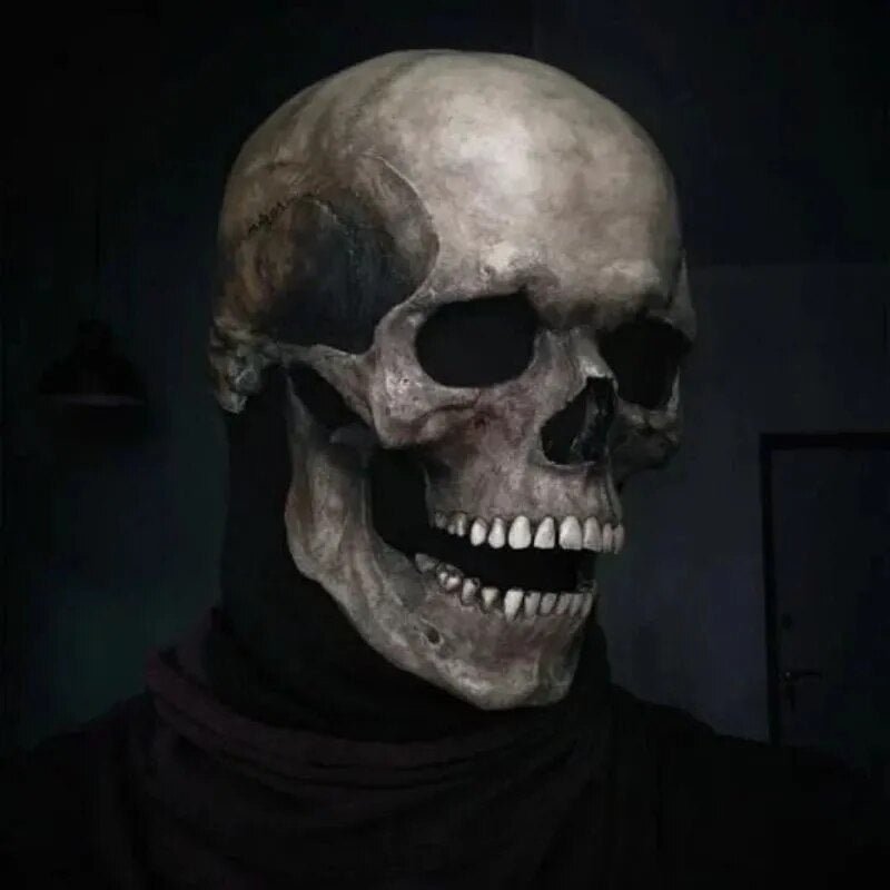 Skull mask side profile showing the moving jaw hinge