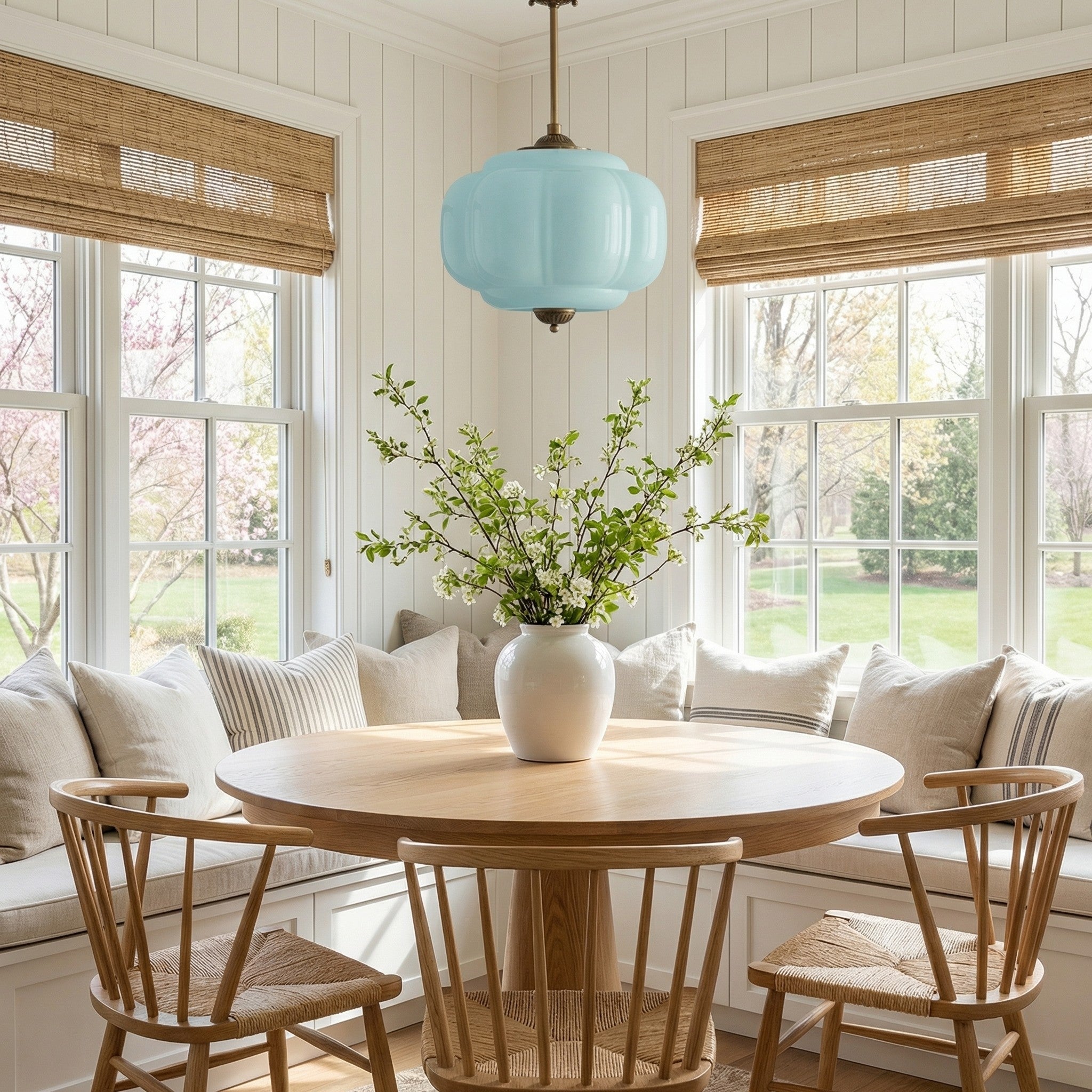 Pumpkin Glass Pendant Light Adjustable Brass