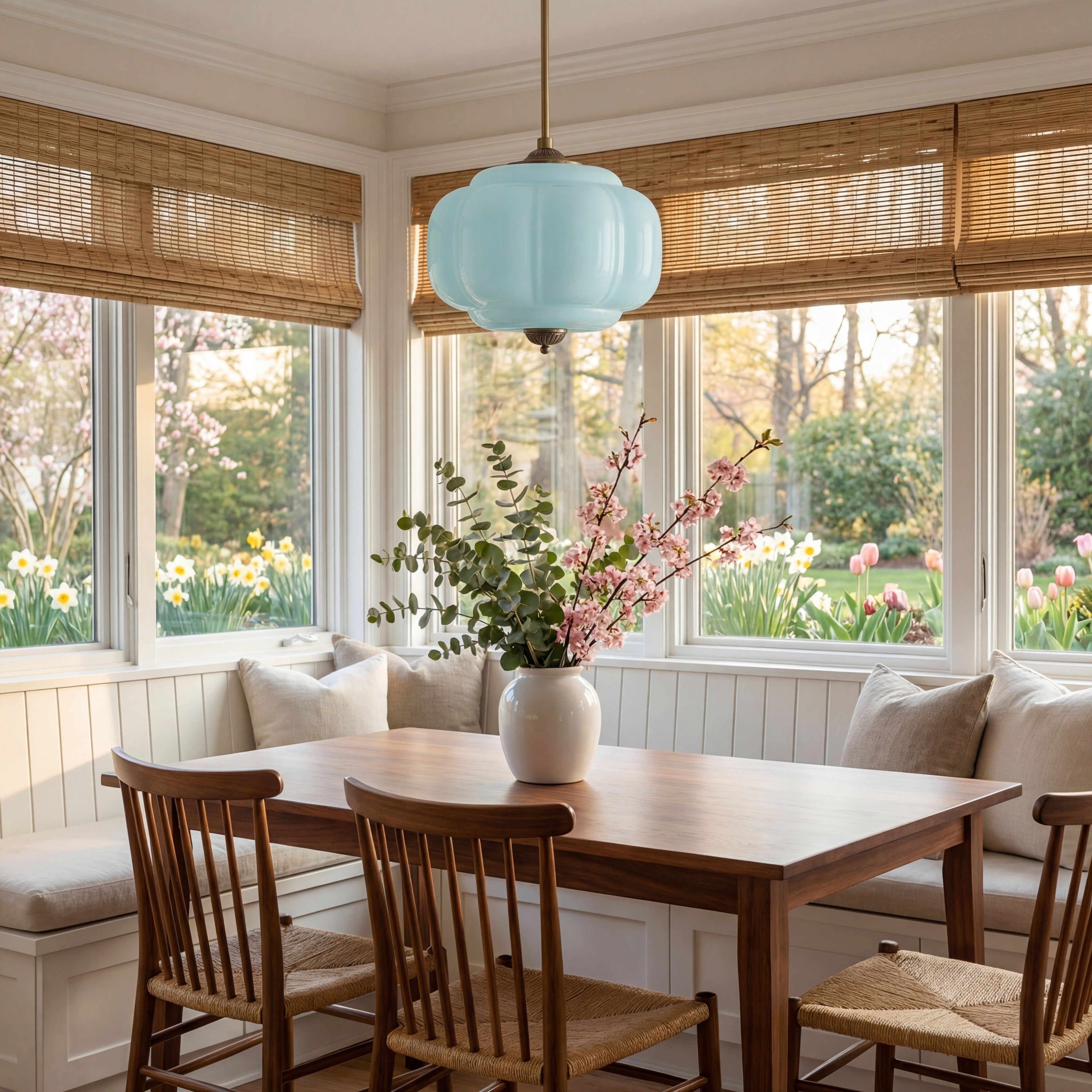 Pumpkin Glass Pendant Light Adjustable Brass