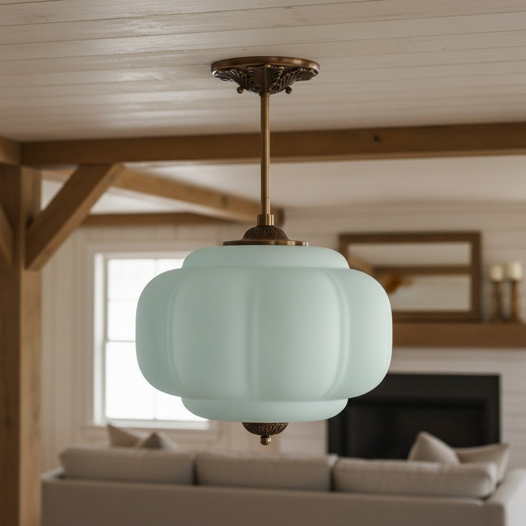 Pumpkin Glass Pendant Light Adjustable Brass