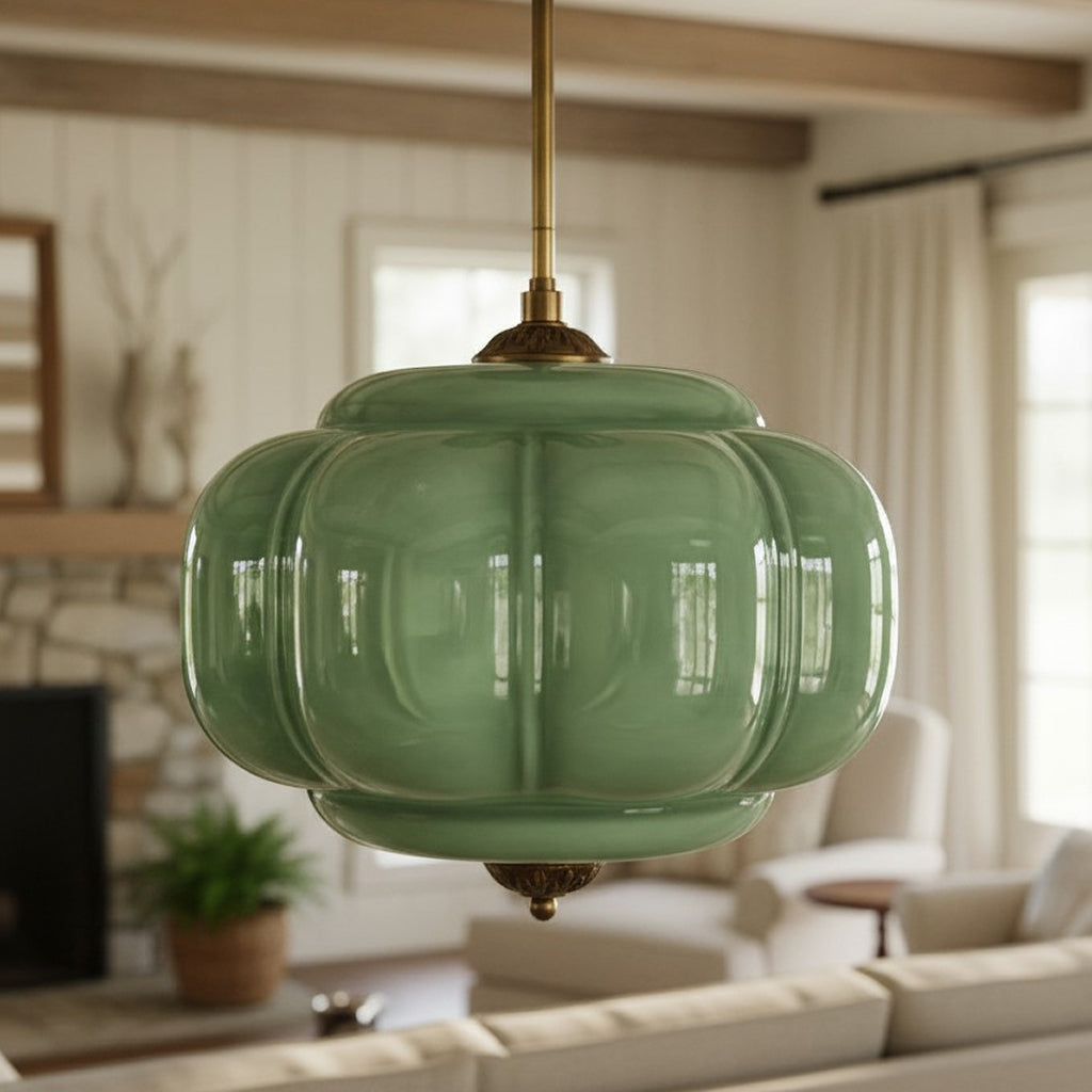 Pumpkin Glass Pendant Light Adjustable Brass