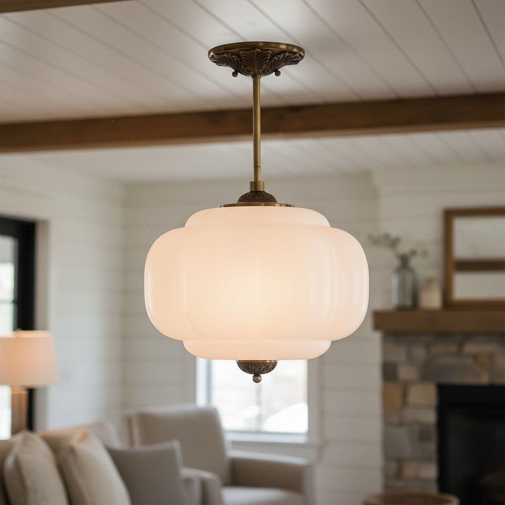Pumpkin Glass Pendant Light Adjustable Brass