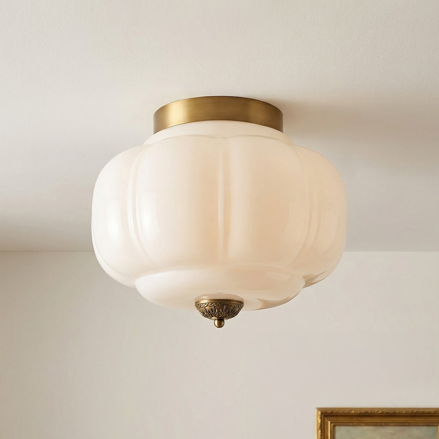 Milk Glass Ceiling Light Pumpkin Semi Flush