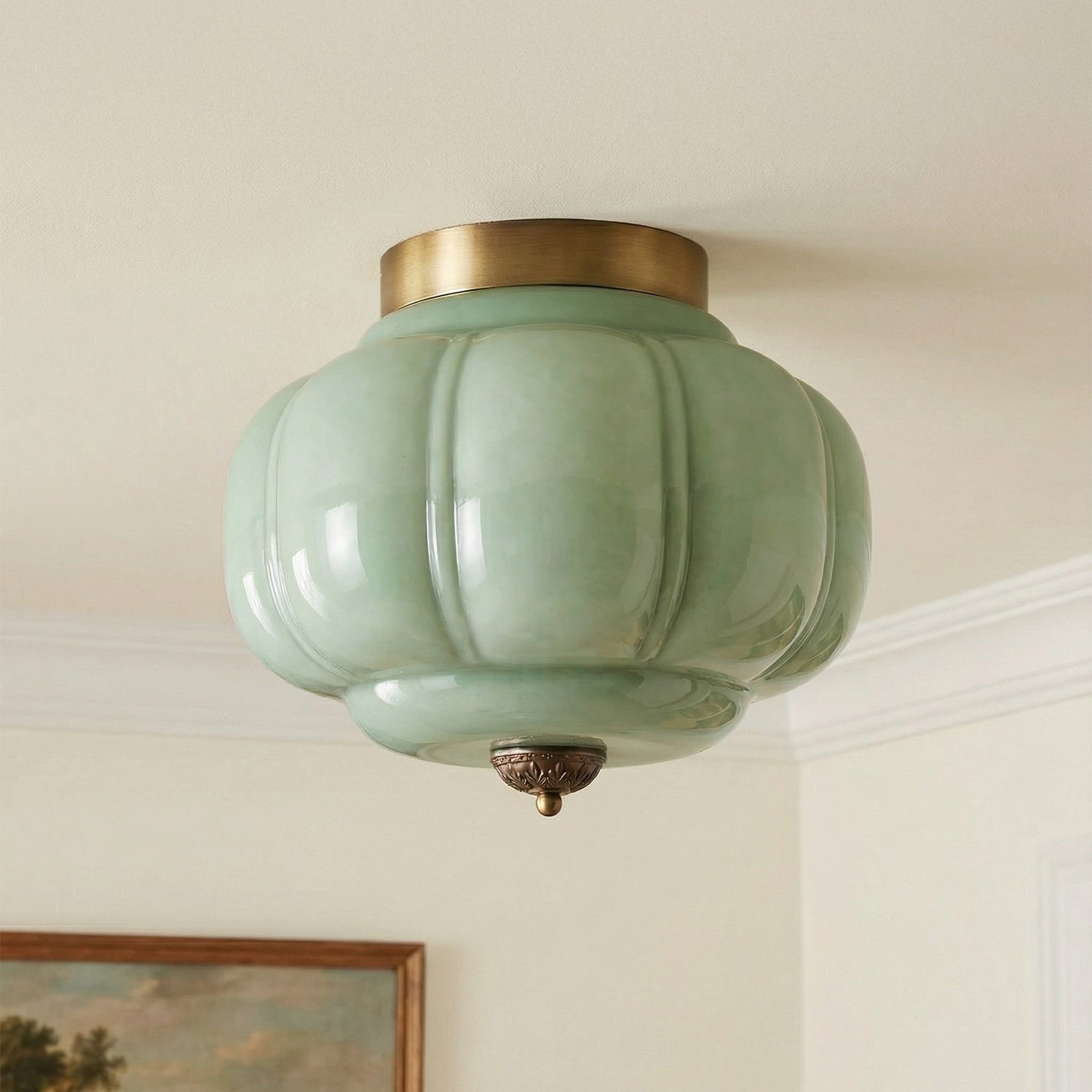 Milk Glass Ceiling Light Pumpkin Semi Flush