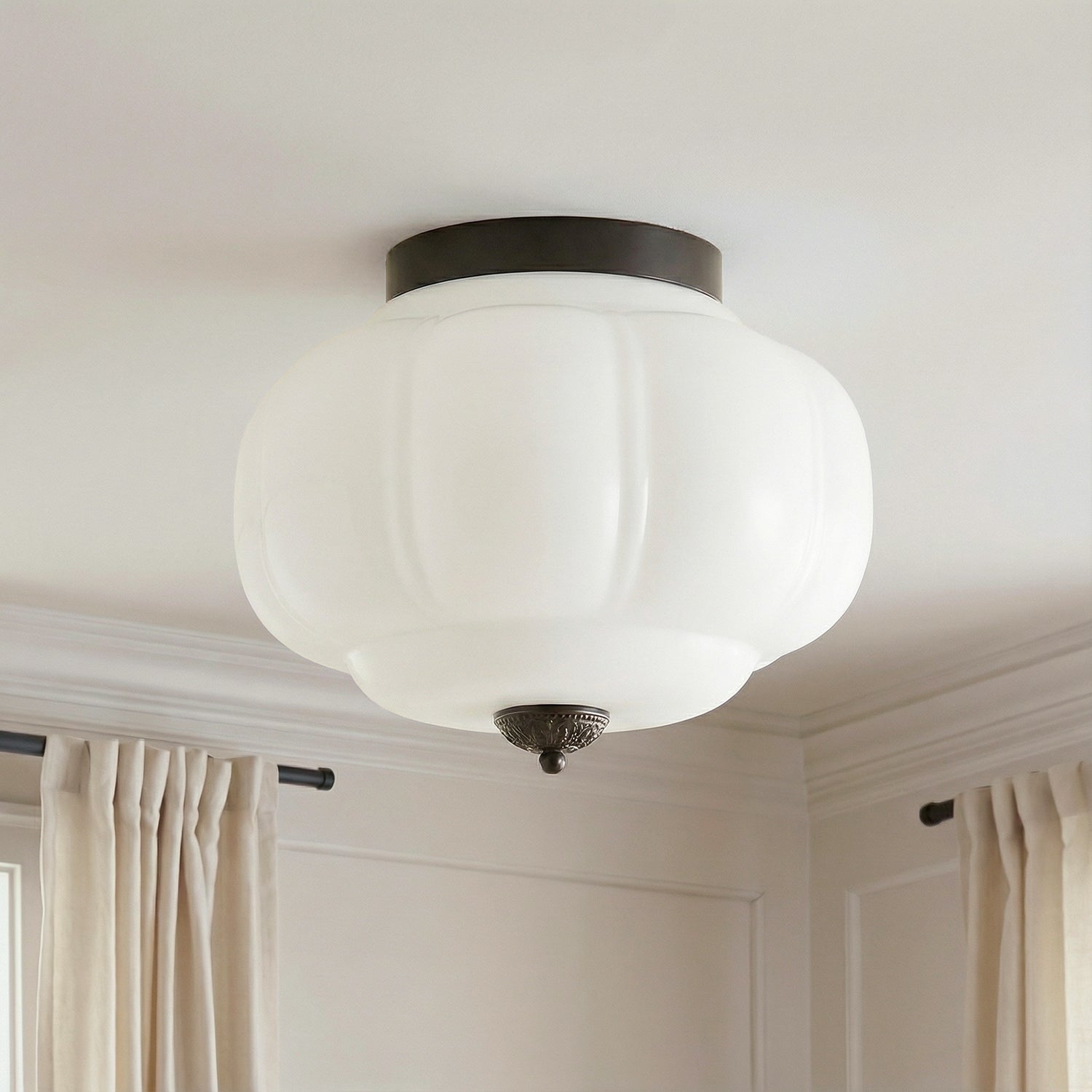 Milk Glass Ceiling Light Pumpkin Semi Flush