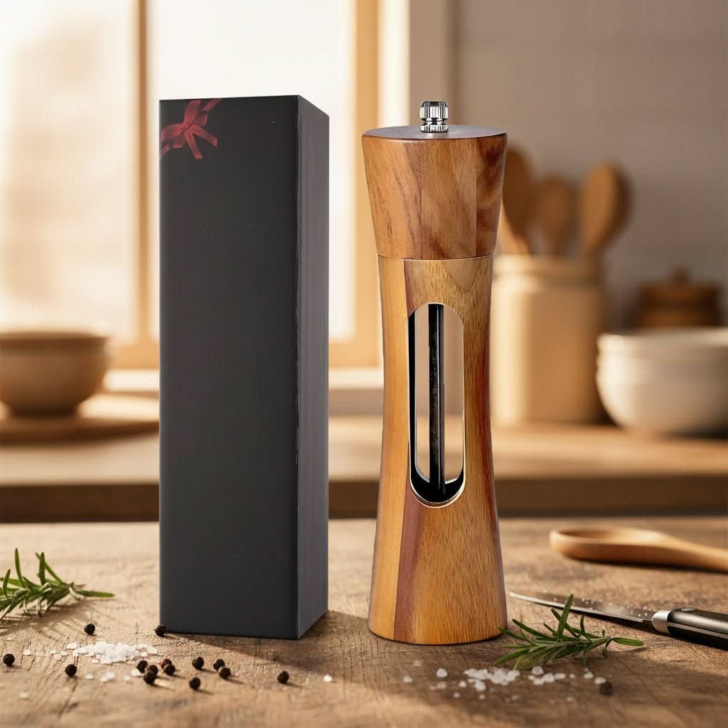 Wooden Salt and Pepper Mill Set | Adjustable Ceramic Grinder, 1 to 3-Piece Options | Smooth Seasoning for Any Kitchen