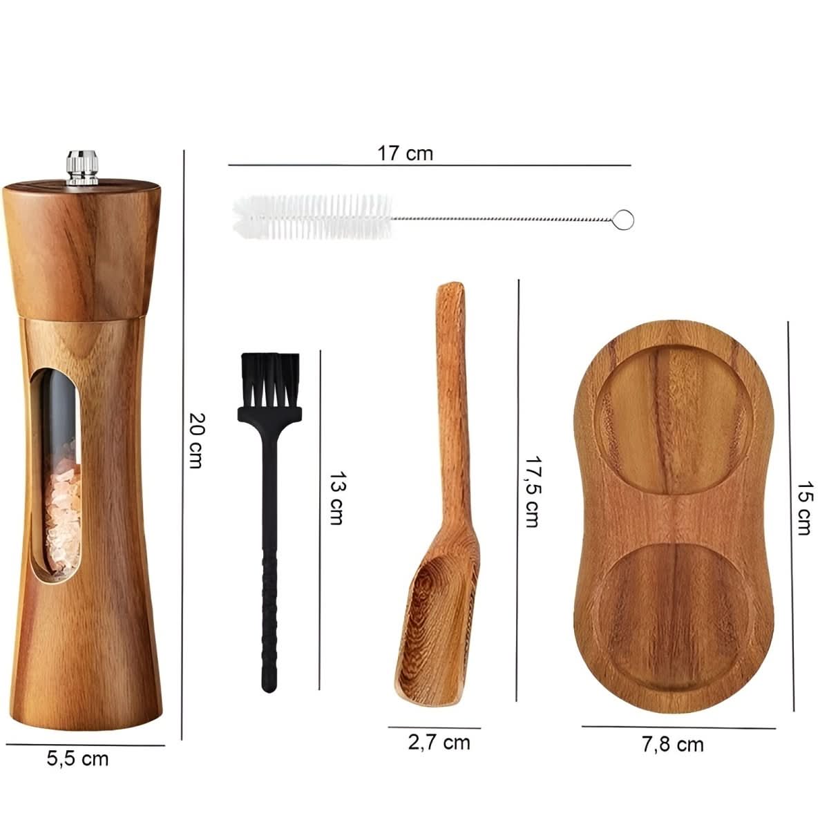 Wooden Salt and Pepper Mill Set | Adjustable Ceramic Grinder, 1 to 3-Piece Options | Smooth Seasoning for Any Kitchen