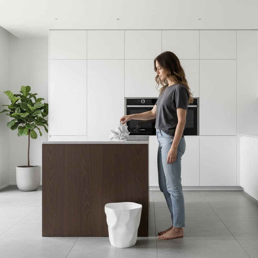 FORMHAUS – Stylish minimalist trash can with unique irregular shape
