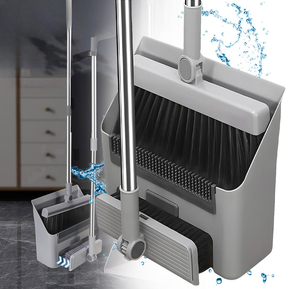 Long Handle Broom, Dustpan and Brush Set | Dense PVC Bristles, Grey or White | Upright Storage for Easy Cleaning
