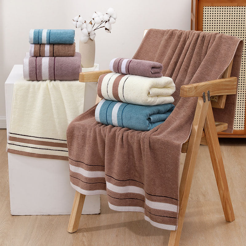 5-Piece Polyester Towel Set with Gold Stripe Accent | 4 Colors | Bath, Hand & Washcloth Bundle for Everyday Comfort